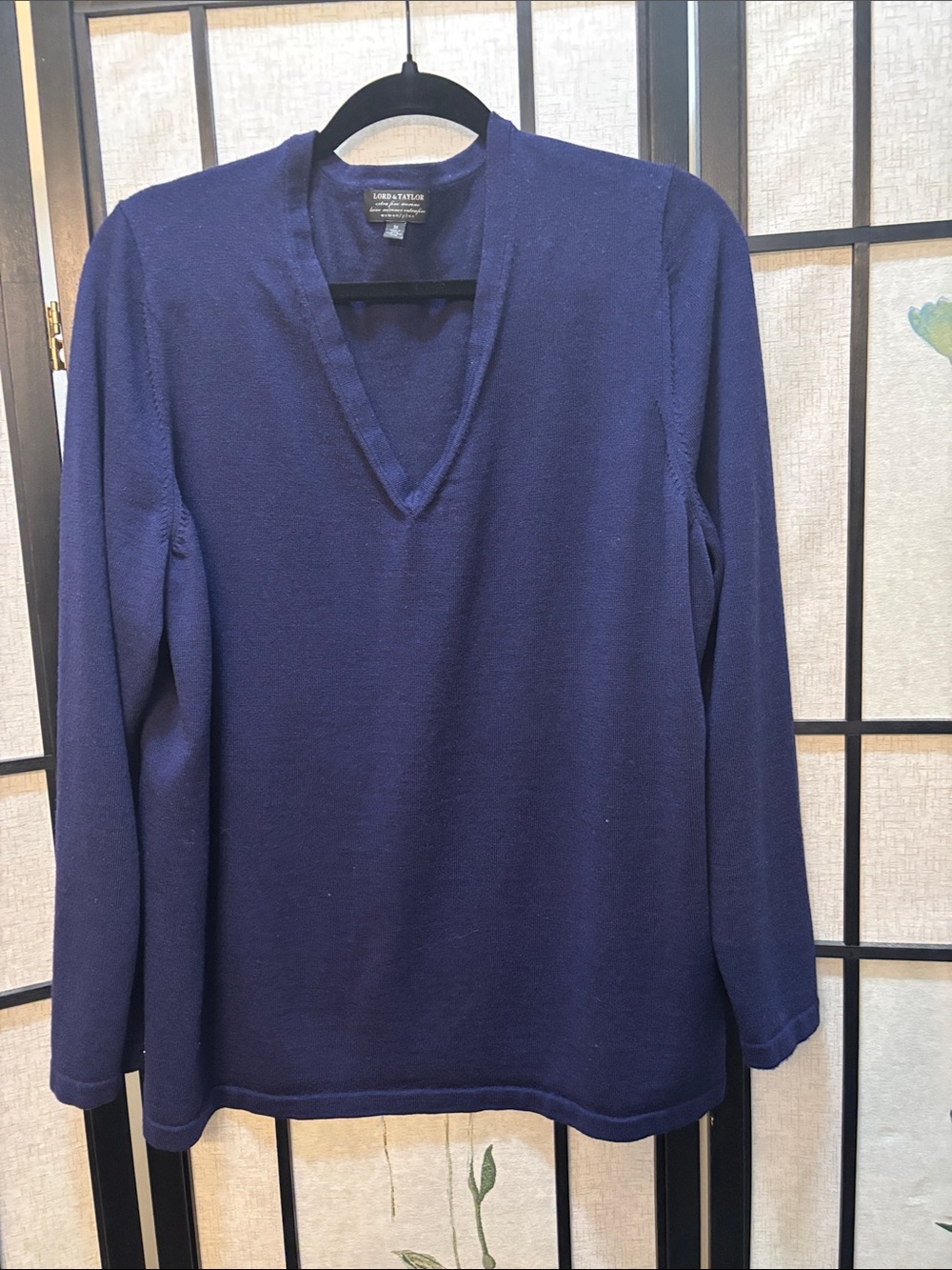 Lord & Taylor Women’s Deep Purple Merino Wool V-Neck Knit Sweater